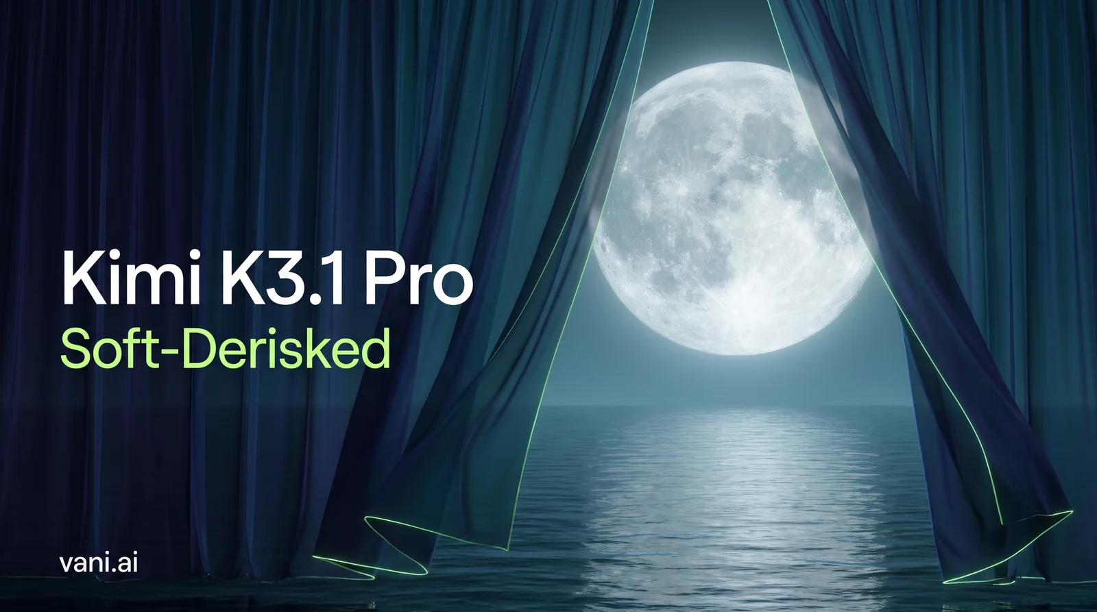 Illustration: silk curtains drawn partly open onto a full moon over a calm sea