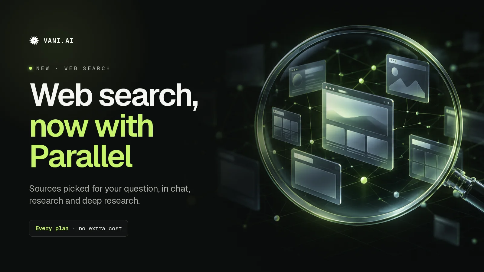 Illustration: a magnifying glass over a network of web pages